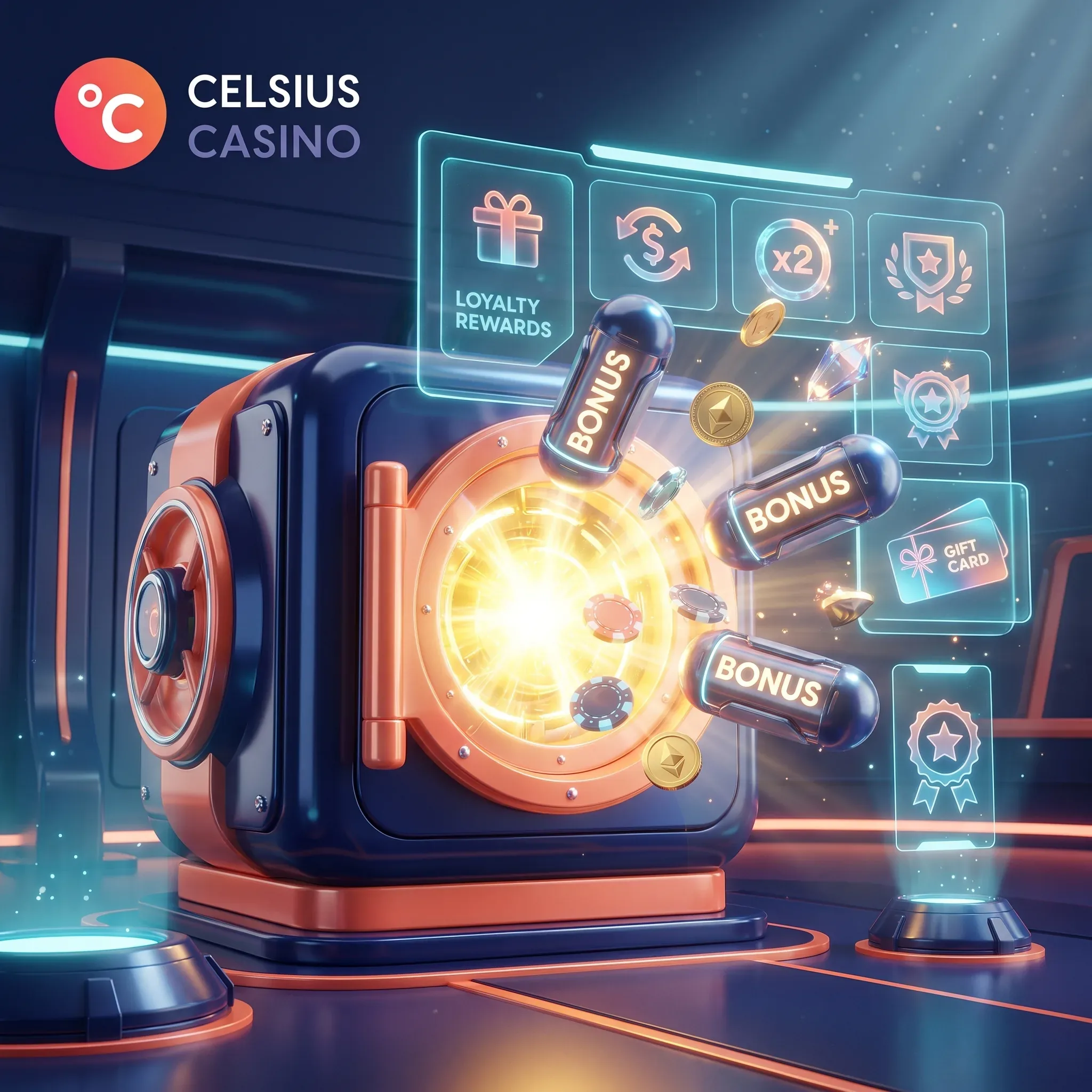 Une illustration des récompenses et bonus Celsius Casino
